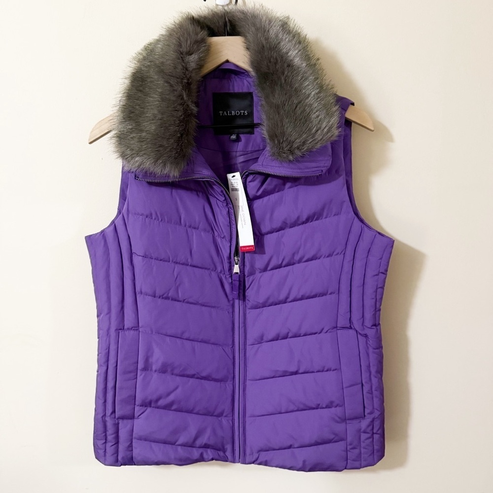 NWT Talbots Womens Purple Faux Fur Down Filled Vest Size Small Winter Outdoors